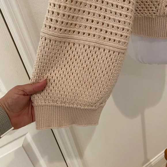 Anthropologie Moth Beige Open-weave Crew Sweater - Picture 5 of 9